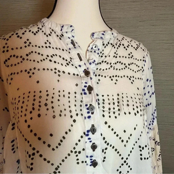 Free People Shibori Ivory Print Long Sleeve Button-Up Tunic Dress Womans Size XS - Picture 3 of 11